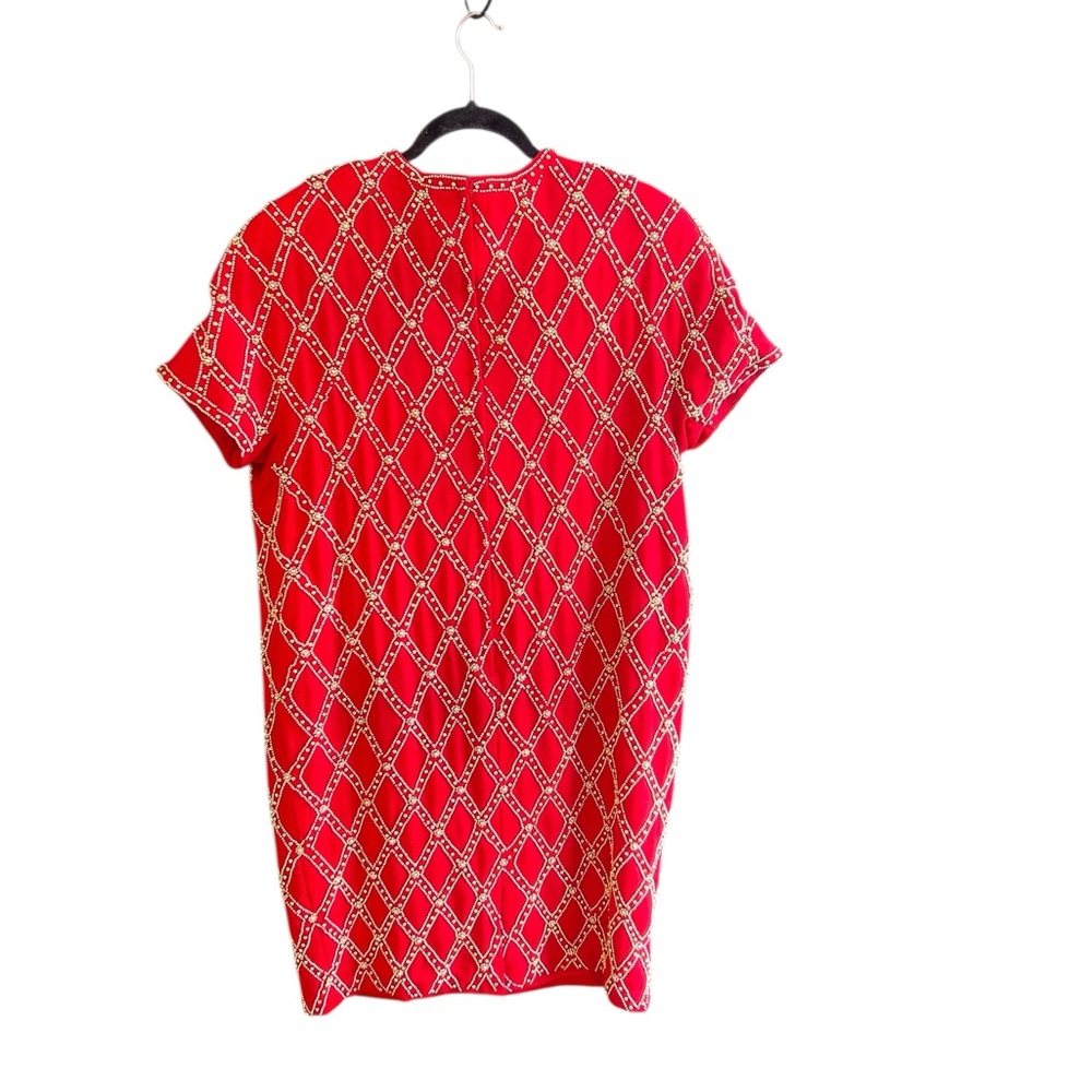 Carmen Marc Valvo red wool with gold beading size 14 - Picture 2 of 5